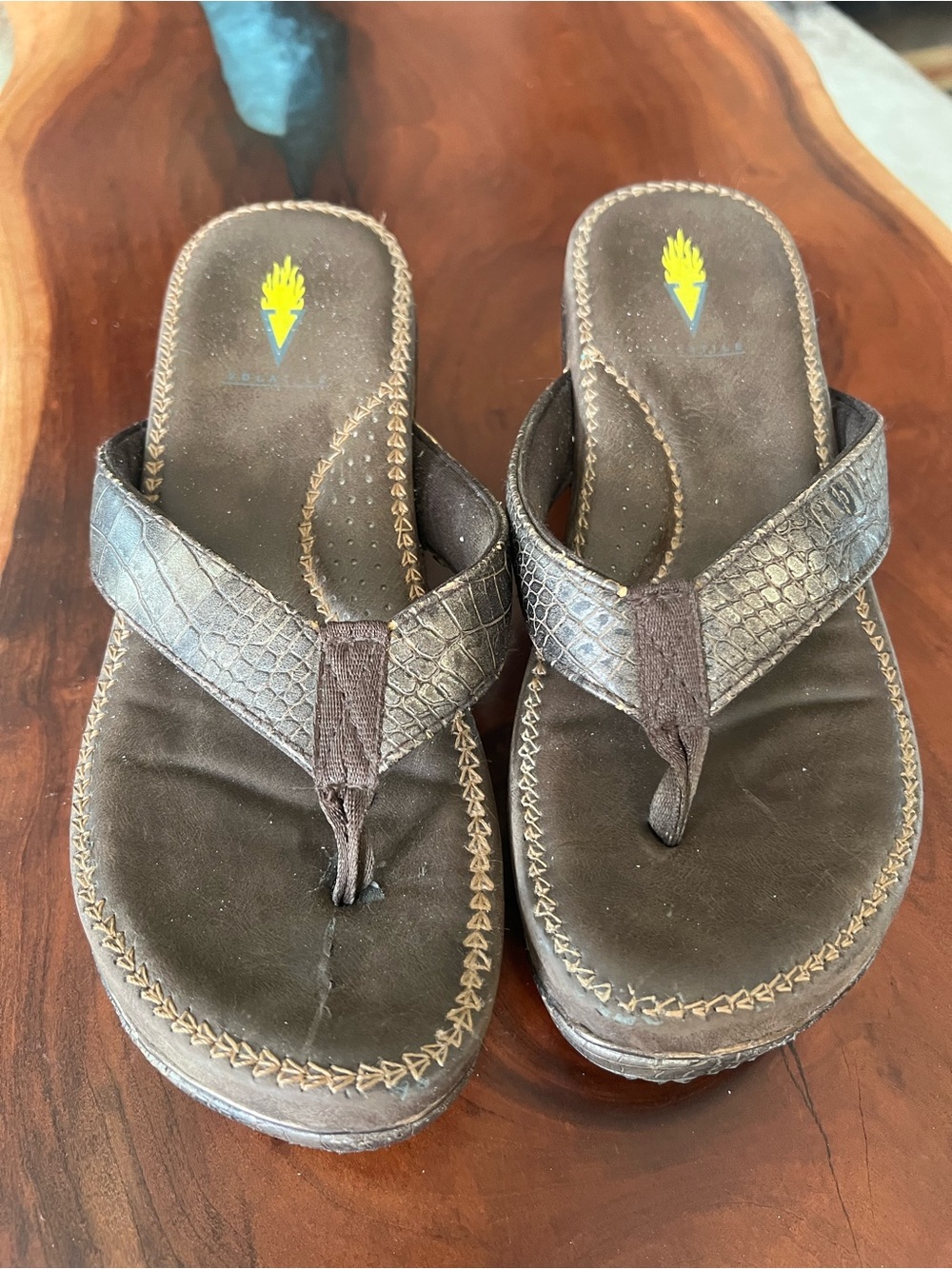 Volatile Brown Textured Leather Thong Sandals